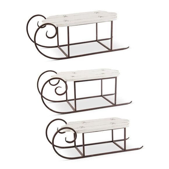 K&K Interiors Set Of 3 Wood Whitewash Sleigh